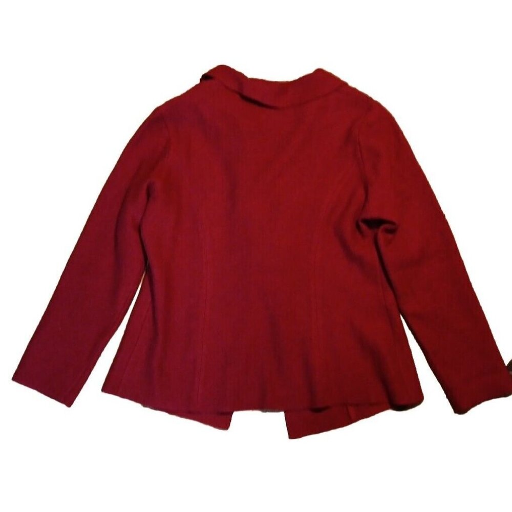 Monterey Bay Women L Sweater Clasp Front Red Ruffle 100% Boiled Wool Long Sleeve - Picture 2 of 7
